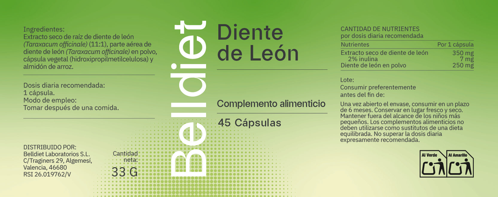 DIENTE DE LEON 45 CAPS VEGETALES Alta concentración