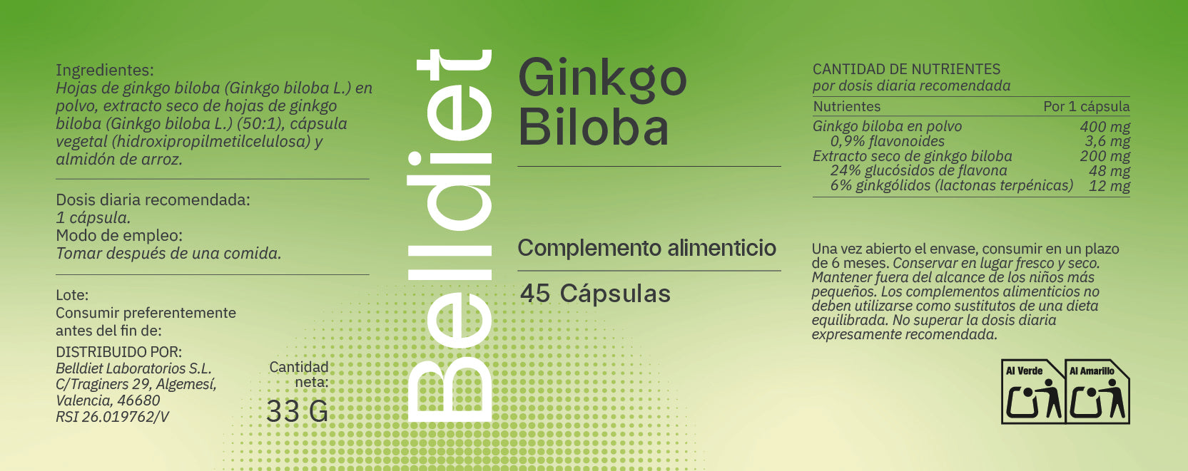 GINKGO BILOBA 45 CAPS VEGETALES Alta concentración