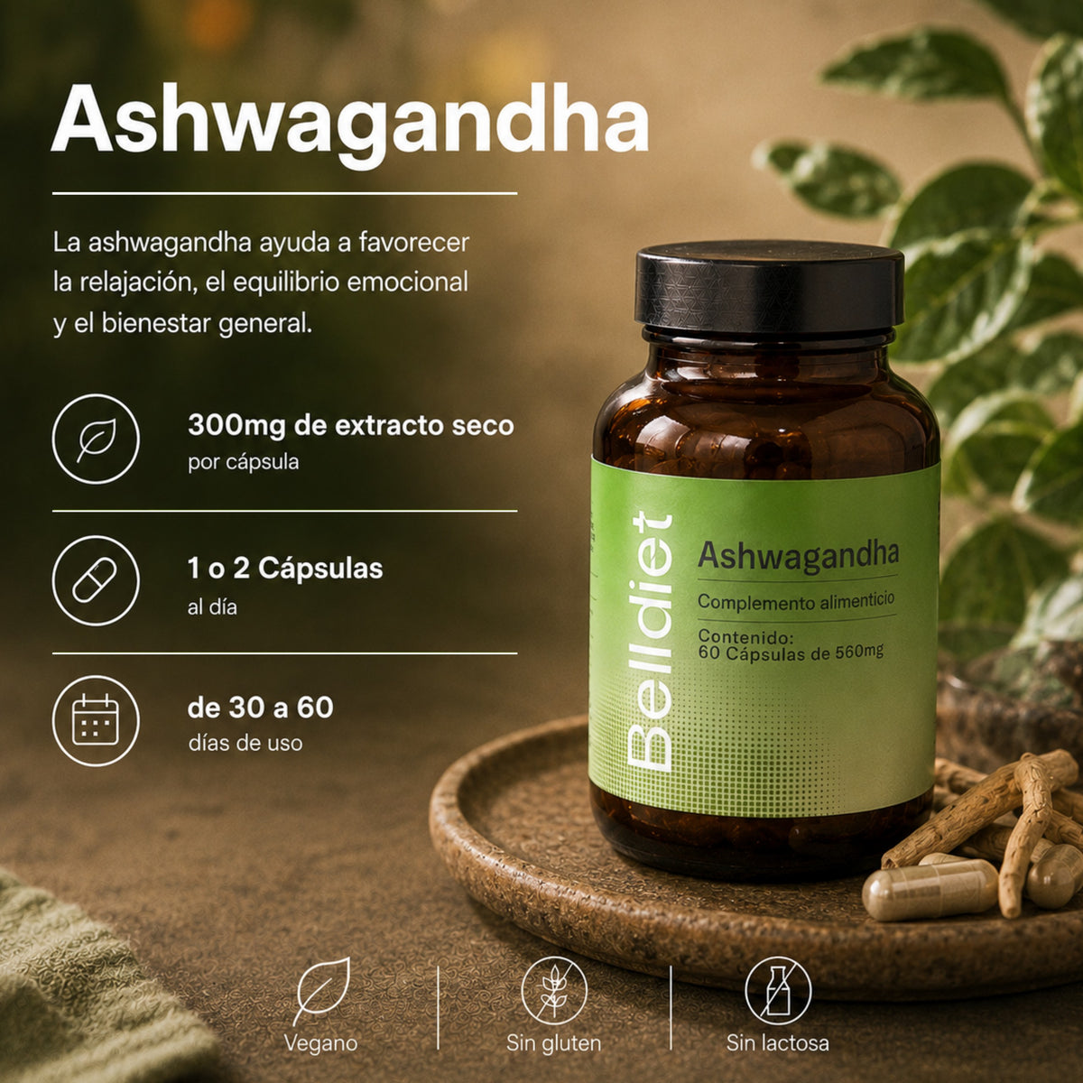 ASHWAGANDHA 300 MG 60 CAPS extracto seco 5% - 2