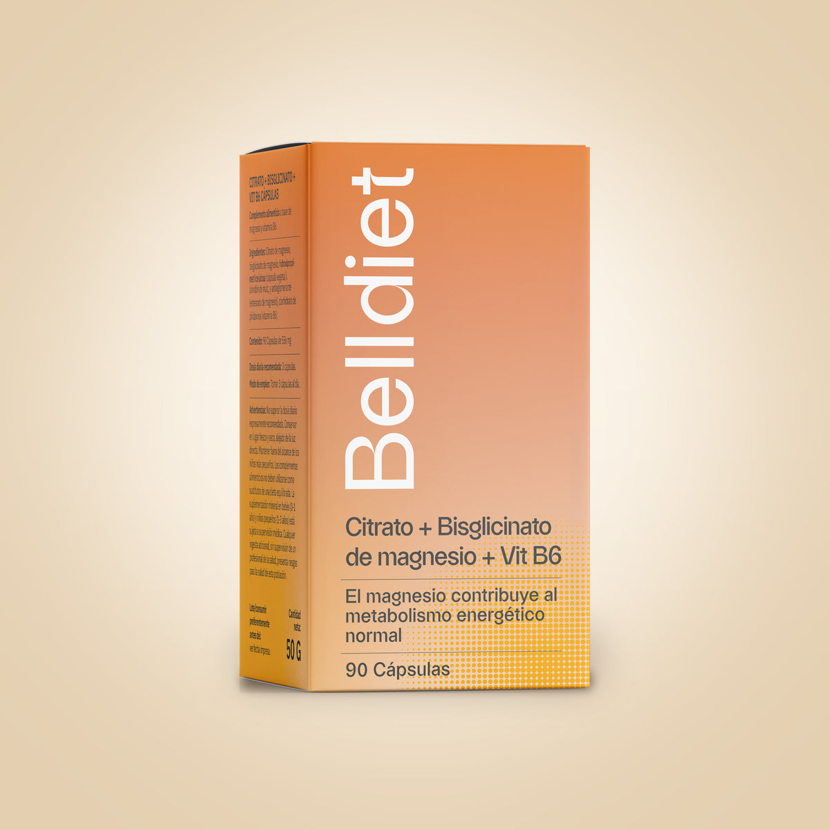 Caja de Belldiet Citrato + Bisglicinato de magnesio + Vitamina B6, 90 cápsulas