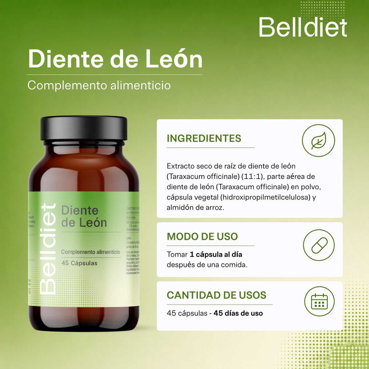 DIENTE DE LEON 45 CAPS VEGETALES Alta concentración - 4