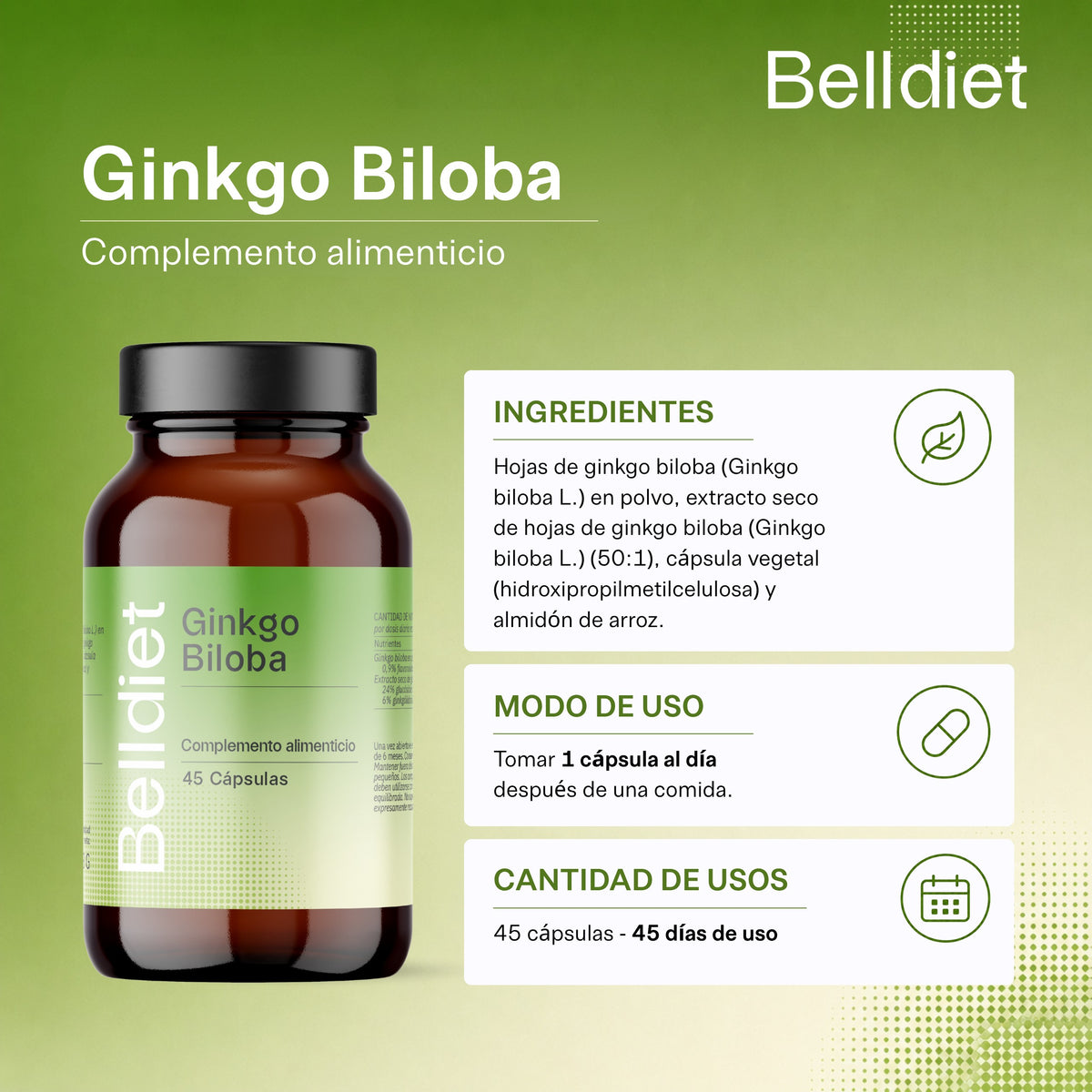 GINKGO BILOBA 45 CAPS VEGETALES Alta concentración - 4