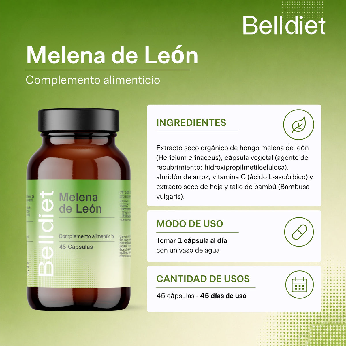 MELENA DE LEON 45 CAPS VEGETALES - 4